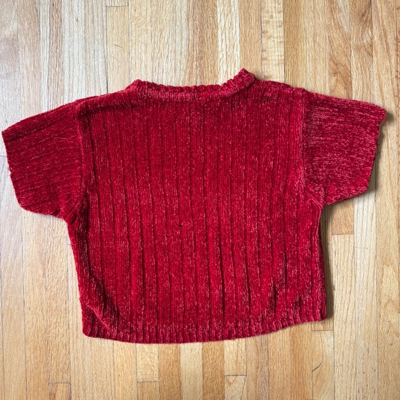 Vibrant Red Y2K 90s Chenille Knit Cropped Top - Picture 5 of 9